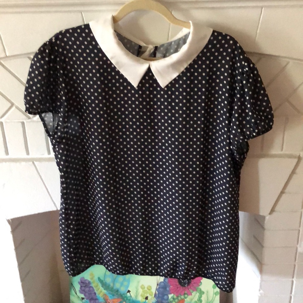 Black and cream polka dot New York and Company top